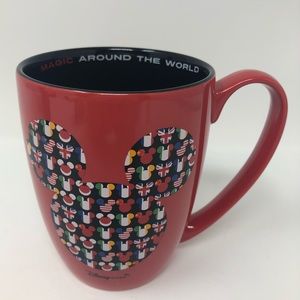 Disney Store Magic Around The World Mug Coffee Cup Red Black Mickey Country Flag